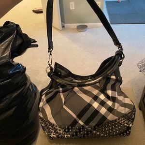 Burberry check pattern bag with spikes